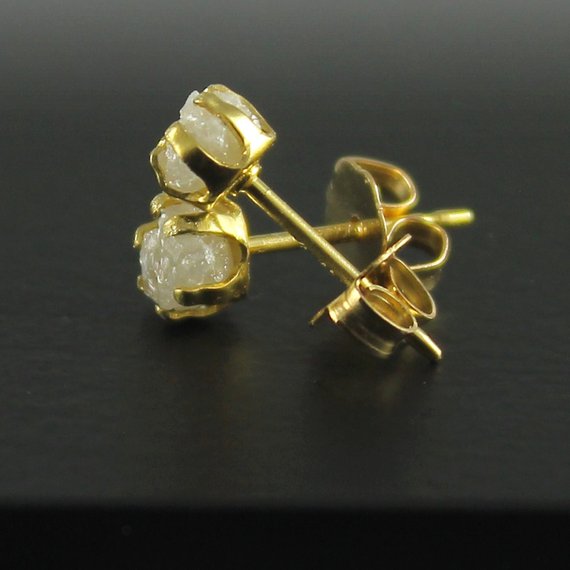 Rough Diamond Earrings - 14k Gold Filled Ear Stud, 4mm - White Raw Uncut Diamonds - Conflict Free Natural Diamonds