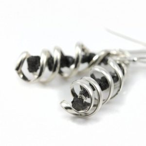 Shop Diamond Earrings! Rough Diamonds Earrings – Mother’s Day Gift – Sterling Silver Spiral Pendant – Dangled Black Raw Diamonds Earrings – April Birthstone | Natural genuine Diamond earrings. Buy crystal jewelry, handmade handcrafted artisan jewelry for women.  Unique handmade gift ideas. #jewelry #beadedearrings #beadedjewelry #gift #shopping #handmadejewelry #fashion #style #product #earrings #affiliate #ad