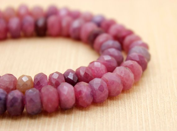 Genuine Red Ruby, Aaa Red Ruby Natural Faceted Rondelle Loose Beads Gemstone - Pg70