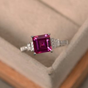 Lab ruby ring, red gemstone, July birthstone, engagement ring, sterling silver, promise ring, ruby rings | Natural genuine Array rings, simple unique alternative gemstone engagement rings. #rings #jewelry #bridal #wedding #jewelryaccessories #engagementrings #weddingideas #affiliate #ad