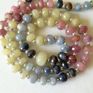 Shop Sapphire Faceted Beads! 7-11.5mm Multi Sapphire Faceted Beads, Sapphire Beads, Sapphire Faceted Rondelle Beads For Necklace (6IN To 12IN Options) | Natural genuine faceted Sapphire beads for beading and jewelry making.  #jewelry #beads #beadedjewelry #diyjewelry #jewelrymaking #beadstore #beading #affiliate #ad