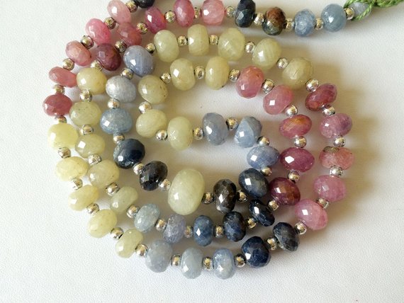 7-11.5mm Multi Sapphire Faceted Beads, Sapphire Beads, Sapphire Faceted Rondelle Beads For Necklace (6in To 12in Options)