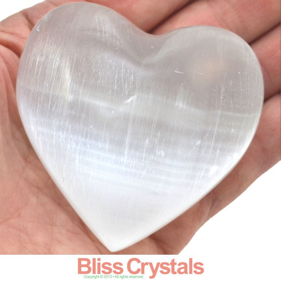 1 Xl Selenite Heart 2.5" Polished Selenite Palm Stone, Selenite Jewelry. Crystal Healing Crystals And Stones #sl36
