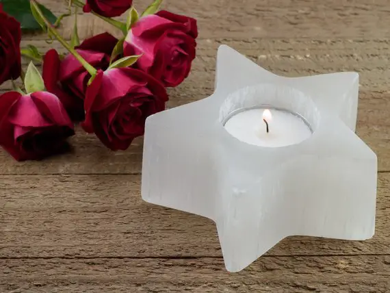Selenite Candle Holder - Selenite Crystal Star, Tea Light Holder, Housewarming Gift, Home Decor, E1226