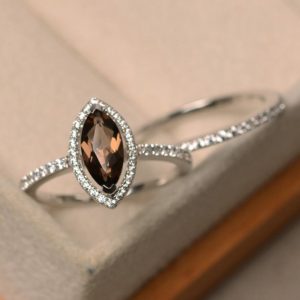 Shop Smoky Quartz Rings! Natural smoky quartz rings, marquise cut halo rings, brown gemstone ring, party ring | Natural genuine Smoky Quartz rings, simple unique handcrafted gemstone rings. #rings #jewelry #shopping #gift #handmade #fashion #style #affiliate #ad