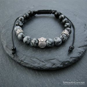 Snowflake Obsidian owl mens bracelet, a stacking wristband with protective stone, Yoga mala, gift for him or her, men jewelry | Natural genuine Snowflake Obsidian bracelets. Buy handcrafted artisan men's jewelry, gifts for men.  Unique handmade mens fashion accessories. #jewelry #beadedbracelets #beadedjewelry #shopping #gift #handmadejewelry #bracelets #affiliate #ad