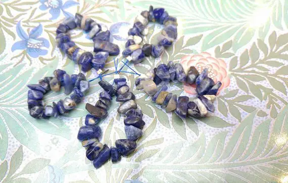 Sodalite Nugget Beads 10 X 6 Mm Approx / Blue Marble Gemstone Beads / Denim Blue Beads / 20 Blue White Chip Beads / Sodalite Natural Beads