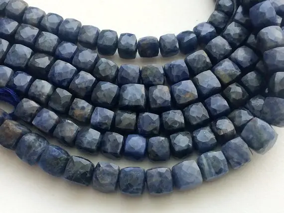 6.5-8mm Sodalite Faceted Cube Beads, Natural Sodalite Faceted Box Beads, Blue Sodalite Beads For Necklace (4in To 8in Options) - Gsa76