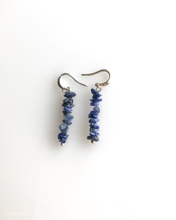 Sodalite Earrings Anxiety Jewelry, Raw Crystal Earrings, Sodalite Jewelry Calming Stones