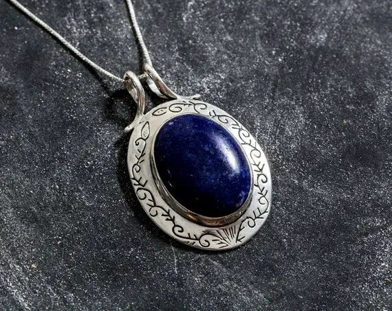 Large Blue Pendant, Real Sodalite Necklace, Top Grade Sodalite, Blue Statement Pendant, Large Vintage Pendant, Antique Pendant, Adina Stone