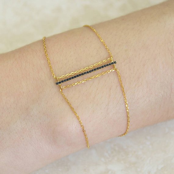 Gold Spinel Bracelet-double Chain Bracelet-gemstone Bracelet-dainty Bracelet-bar Bracelet-adjustable Bracelet-delicate Bracelet-gift Idea