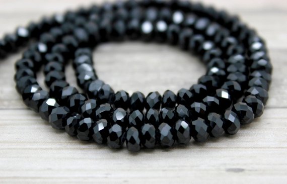 Aaa Natural Black Spinel Faceted Rondelle Natural Gemstone Beads - Pg78