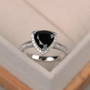 Black spinel ring, trillion cut black rings, gemstone ring black, sterling silver ring | Natural genuine Gemstone rings, simple unique handcrafted gemstone rings. #rings #jewelry #shopping #gift #handmade #fashion #style #affiliate #ad
