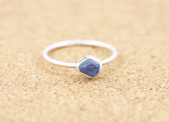 Raw Sapphire Ring| Silver Stacking Ring |rough Gemstone |dainty Boho|raw Mineral Ring|september Birthstone|virgo And Libra
