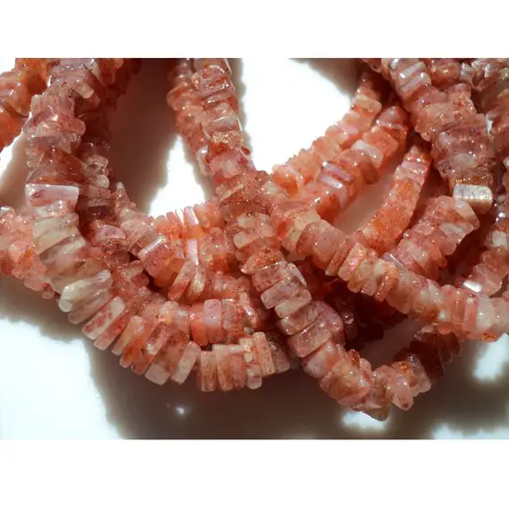 4mm Sunstone Square Heishi Beads, Sunstone Square Heishi, Sunstone Flat Heishi Beads For Jewelry (8in To 16in Strand Options) - Sshb