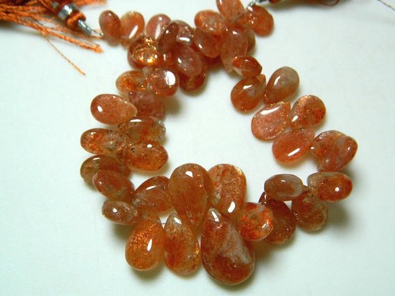 16x9mm To 8x12mm Each, Sunstone Plain Pear Briolettes, Sunstone Pear Beads, 22 Pieces Approx Sunstone Plain Briolettes For Jewelry