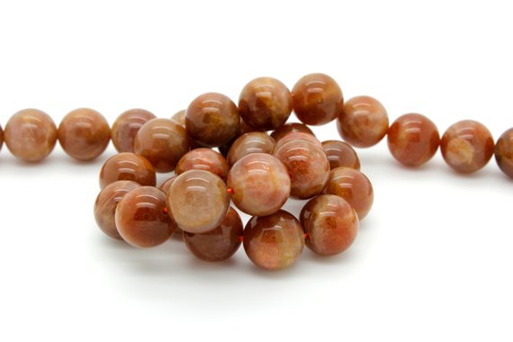 Natural Sunstone Beads, Smooth Polished Round Ball Sphere Natural Sunstone Loose Gemstone Beads - (6mm 8mm 10mm 12mm 14mm) - Rn72