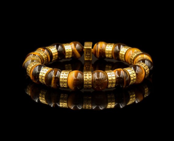 Tiger's Eye And 22 Karat Gold Beads Bracelet, Bracelet Men, Men's Gold Bracelet, Men's Bracelet, Men's Tiger's Eyebracelet, Luxury Bracelet