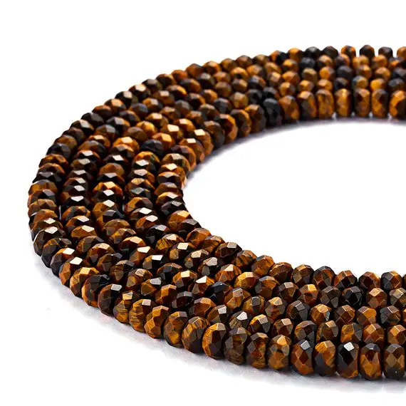 Natural Yellow Tiger Eye Faceted Rondelle Beads 4x6mm 5x8mm 15.5" Strand