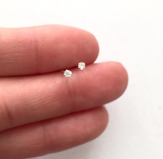 Super Tiny Micro Crystal Diamond Earring/ Nose Stud 1.2mm 1.7mm Sterling Silver/gold, Dainty Earrings, Stud Earrings, 22 Gauge