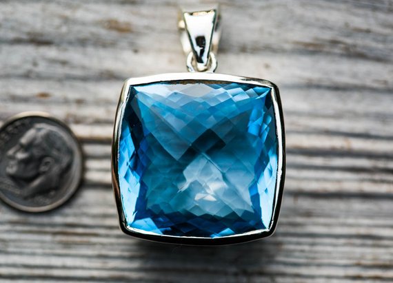 Blue Topaz Pendant - Swiss Blue Topaz & Sterling Silver Pendant - Stunning Blue Topaz - December Birthstone - Blue Gemstone Jewelry- Blue
