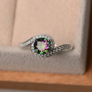 Shop Topaz Rings! Mystic topaz ring, cocktail party ring, round cut ring, rainbow gemstone ring, solid sterling silver ring | Natural genuine Topaz rings, simple unique handcrafted gemstone rings. #rings #jewelry #shopping #gift #handmade #fashion #style #affiliate #ad