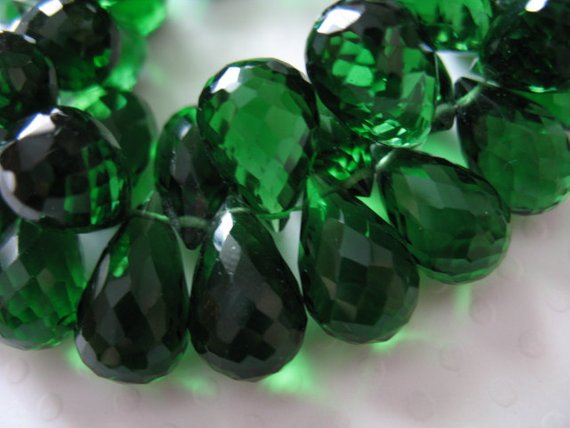 2-20 Pcs / Emerald Quartz Green Tourmaline Briolettes Beads Tear Drops Teardrops / Large 13-14 Mm / May October Birthstone Bsc74 Solo Bgg