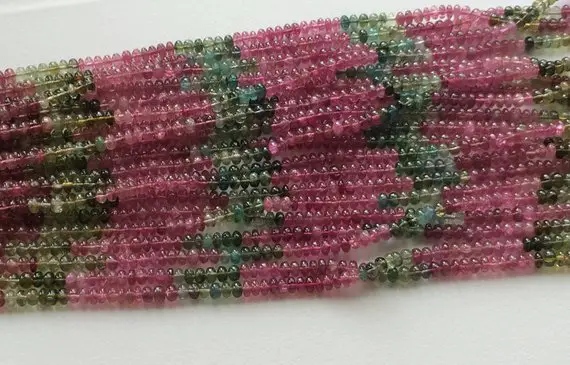 4mm Multi Tourmaline Plain Rondelle Beads, Natural Multi Tourmaline Plain Beads, Multi Tourmaline For Jewelry (6.5in To 13in Options)