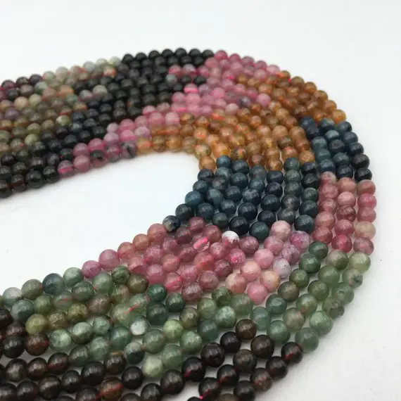 Watermelon Tourmaline Smooth Round Beads 4mm 5mm 6mm 7mm 15.5" Strand