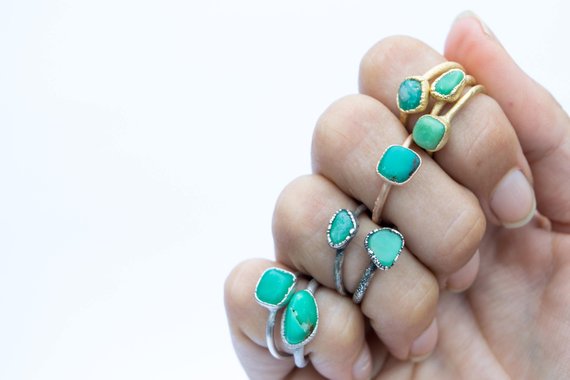 Sale Tumbled Chrysoprase Ring | Chrysoprase Crystal Ring | Green Chrysoprase Ring | Raw Crystal  | Raw Crystal Statement Ring