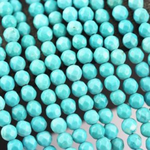 Shop Turquoise Beads! Blue Turquoise Faceted Round Beads Size 2mm 3mm 4mm 15.5" Strand | Natural genuine beads Turquoise beads for beading and jewelry making.  #jewelry #beads #beadedjewelry #diyjewelry #jewelrymaking #beadstore #beading #affiliate #ad