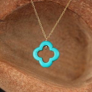 Shop Turquoise Pendants! Clover necklace, turquoise pendant necklace, quatrefoil necklace, lucky charm, gift for mom, a turquoise clover on a 14k gold vermeil chain | Natural genuine Turquoise pendants. Buy crystal jewelry, handmade handcrafted artisan jewelry for women.  Unique handmade gift ideas. #jewelry #beadedpendants #beadedjewelry #gift #shopping #handmadejewelry #fashion #style #product #pendants #affiliate #ad