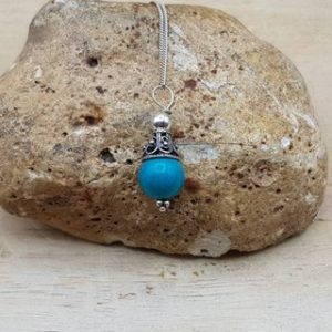 Shop Turquoise Pendants! Small minimalist Turquoise cone pendant. December birthstone necklace. Reiki jewelry uk. 10mm stone. Bali silver beads | Natural genuine Turquoise pendants. Buy crystal jewelry, handmade handcrafted artisan jewelry for women.  Unique handmade gift ideas. #jewelry #beadedpendants #beadedjewelry #gift #shopping #handmadejewelry #fashion #style #product #pendants #affiliate #ad