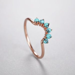 Curved wedding band rose gold Vintage Turquoise Unique Stacking Matching Antique Art deco Promise Birthstone Anniversary Christmas ring | Natural genuine Gemstone rings, simple unique alternative gemstone engagement rings. #rings #jewelry #bridal #wedding #jewelryaccessories #engagementrings #weddingideas #affiliate #ad