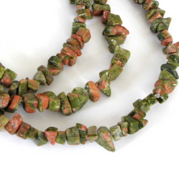 Unakite Beads, Unakite Chip Beads, Pink And Green Gemstone, 34 Inch Strand, Una202