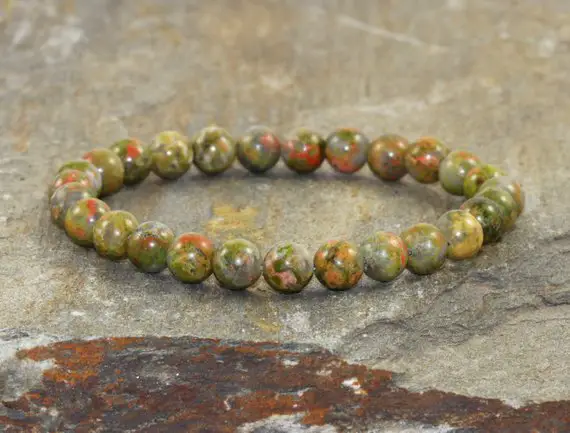 6mm Unakite Stacking Bracelet, A Grade, Unakite Jewelry, Yoga Gifts, Opening The Heart Chakra - Self Compassion - Healing The Emotional Body