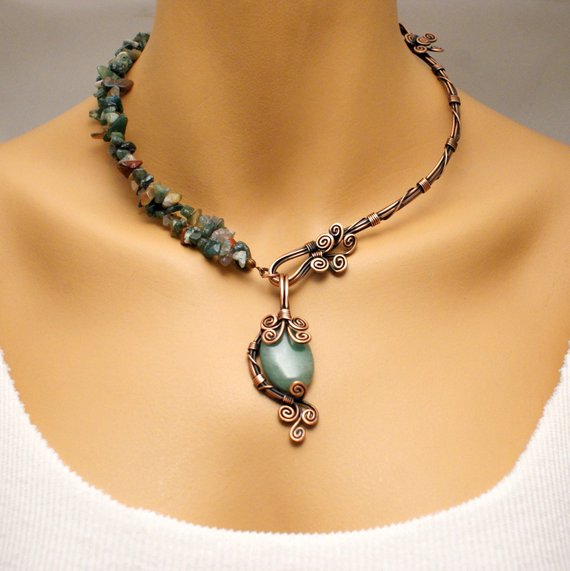 Aventurine Necklace, Copper Necklace, Green Aventurine Gemstone Necklace, Copper Jewelry, Wire Wrapped Jewelry, Unique Gift For Women,