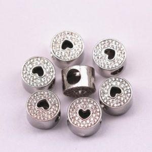 Shop Zircon Beads! Silver Micro Pave Zircon Flat Wheel Charm Heart Design 11x8mm Sold per Piece | Natural genuine other-shape Zircon beads for beading and jewelry making.  #jewelry #beads #beadedjewelry #diyjewelry #jewelrymaking #beadstore #beading #affiliate #ad