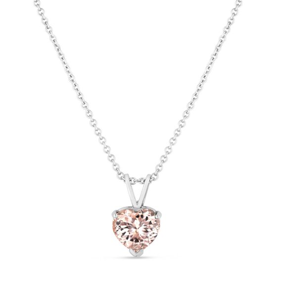 1 Carat Morganite Pendant Necklace, Heart Love Pendant, Solitaire Pendant Necklace, 14k White Gold Certified Handmade