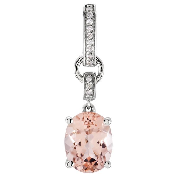 14k White Gold Genuine Morganite And White Diamond Slide Drop Pendant, Morganite Pendant, Diamond Necklace, White Gold Jewelry, Gift For Her