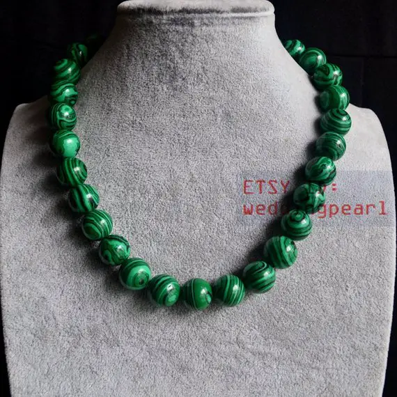 14mm Malachite Necklace,single Strand Green Bead Necklace,mother Gift,man-made Malachite Necklace, Women Necklace,bead Chocker Necklace