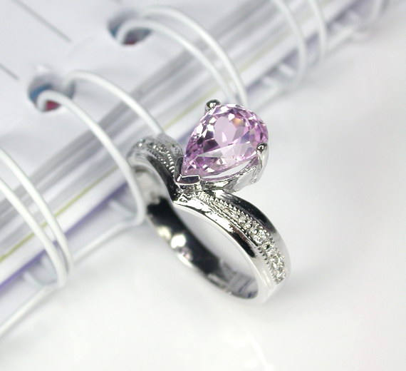 3.25 Pink Natural Kunzite Ring Silver Sterling Wedding Ring Size Us 7.0 And Free Resize All Size.
