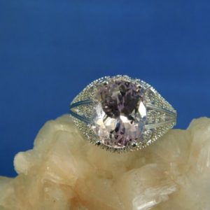 Shop Kunzite Rings! 7.08 ct. Oval Pink Kunzite Ring Art Deco Style Filigree Sterling Silver | Natural genuine Kunzite rings, simple unique handcrafted gemstone rings. #rings #jewelry #shopping #gift #handmade #fashion #style #affiliate #ad