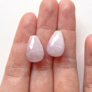 Shop Briolette Beads! A grade Kunzite Half Top Drilled Faceted Fat Teardrop Briolettes 10×15 mm One Pair Perfect for earrings E4229 | Natural genuine other-shape Gemstone beads for beading and jewelry making.  #jewelry #beads #beadedjewelry #diyjewelry #jewelrymaking #beadstore #beading #affiliate #ad