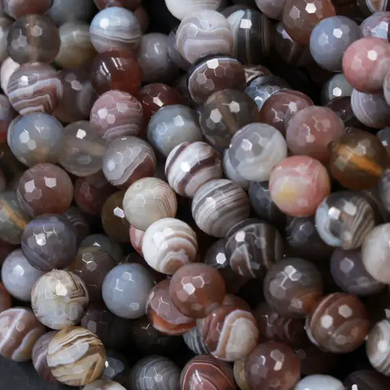Aaa Faceted Botswana Agate 4mm 6mm 8mm 10mm 12mm 14mm 16mm Round Beads 15.5" Strand