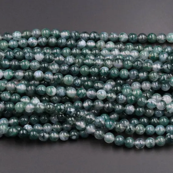 Aaa Natural Green Moss Agate Round Beads 4mm 6mm 8mm 10mm Round Beads 15.5" Strand
