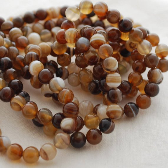 Banded Brown Agate Round Beads - 4mm, 6mm, 8mm, 10mm Sizes - 14" Strand - Gemstone Beads For Jewellery Making | Crystal Beads