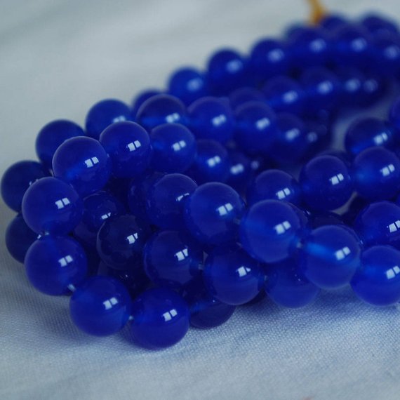 High Quality Grade A Blue Agate Semi-precious Gemstone Round Beads - 4mm, 6mm, 8mm, 10mm Sizes - 15" Strand