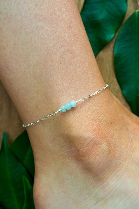 Amazonite Ankle Bracelet. Amazonite Anklet. Handmade Jewelry Gift For Her. Green Gemstone Anklet. Crystal Anklet. Silver Anklet. Gold Anklet