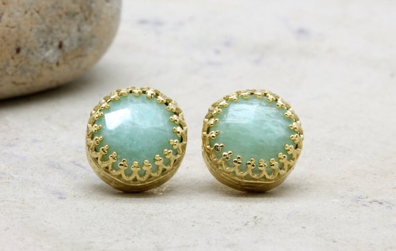 Amazonite Earrings · Sky Blue Earrings · Gold Post Earrings · Gemstone Earrings · 14k Gold Earrings · Delicate Earrings